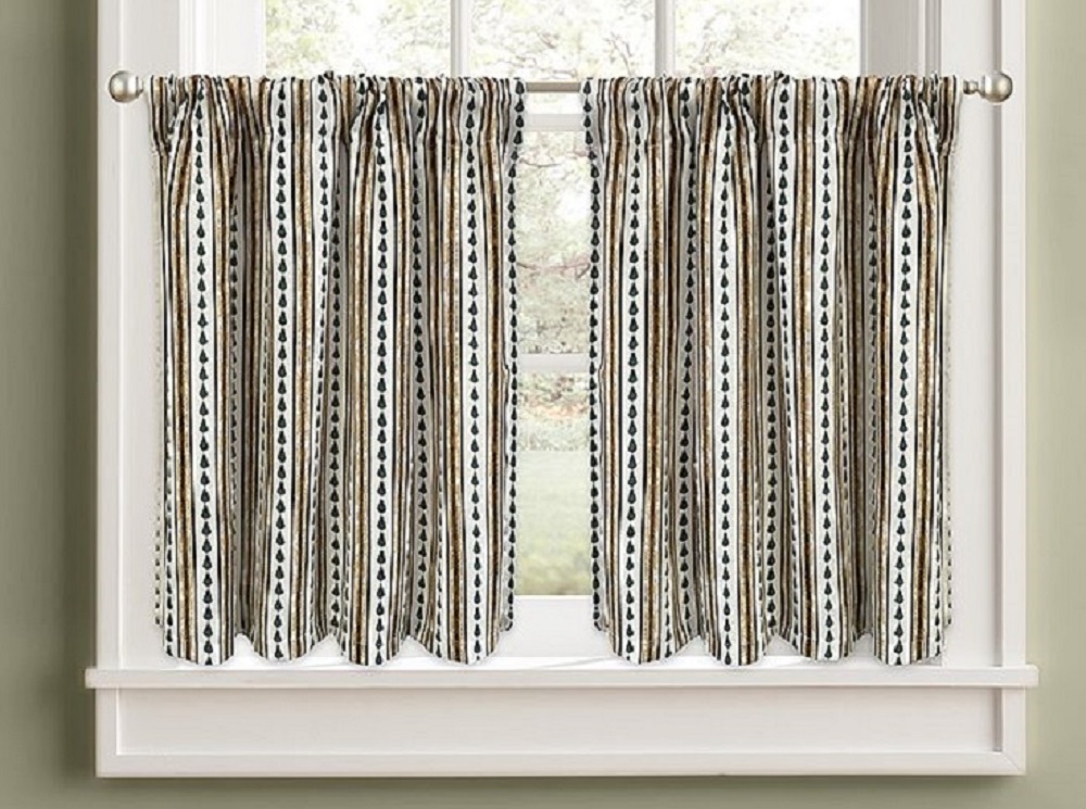 Colordrift Pine Stripe 36 Tier Pair Kitchen Curtains Trees Woodland Picture 1 Of 3