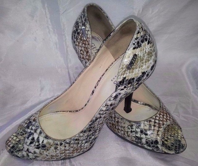 Decollet Tacco Pitonata Beige Nero Guess Scarpe 38 Plateau Punta Aperta Shoes Decollet Tacco Pitonata Beige Nero Guess Scarpe 38 Plateau Punta Aperta Shoes