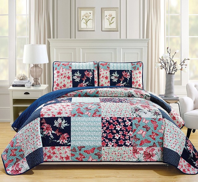 Fancy Linen Over Sized Quilt Bedspread Fl Navy Blue Pink All Fancy Linen Over Sized Quilt Bedspread Fl Navy Blue Pink All Sizes New