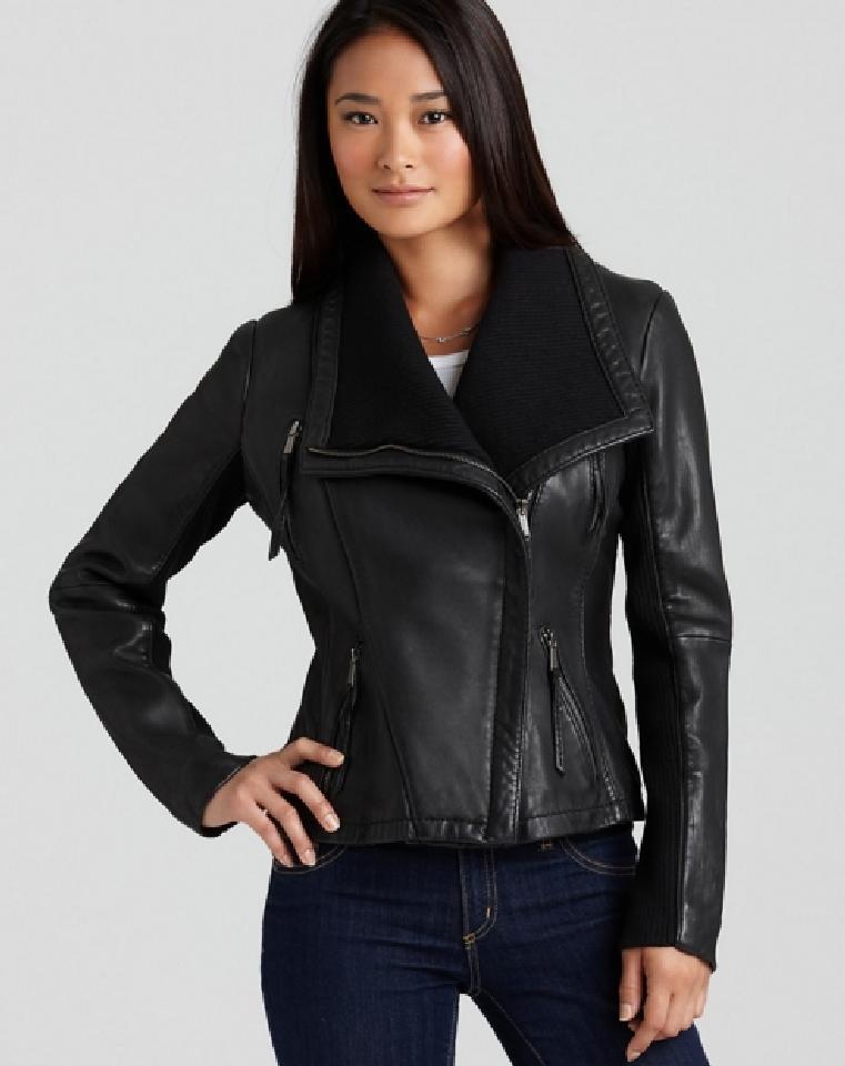 Women S Michael Kors Leather Jacket Black Heavy Regular L Picture 1 Of 12