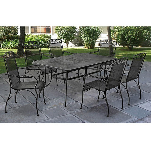 Mainstays Jefferson Wrought Iron 7 Piece Patio Dining Set Seats 6 Ebay 7 Piece Patio Dining Set 6 Seats Wrought Iron Outdoor Garden Furniture Black