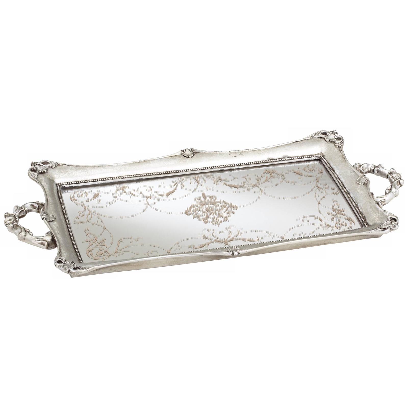 Victoria Large 22 1 2 Wide Silver Mirrored Tray Picture 1 Of 4