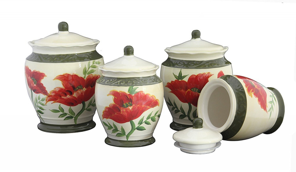 Tuscany Fl Poppy Hand Painted Ceramic Canister Set Of 4 84701 By Picture 1 Of 2
