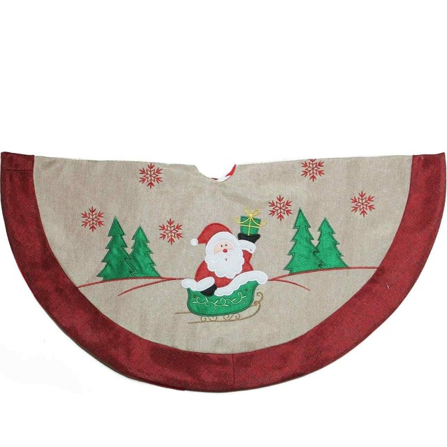 36 Burlap Santa Claus In Sleigh Embroidered Christmas Tree Skirt 36 Burlap Santa Claus In Sleigh Embroidered Christmas Tree Skirt