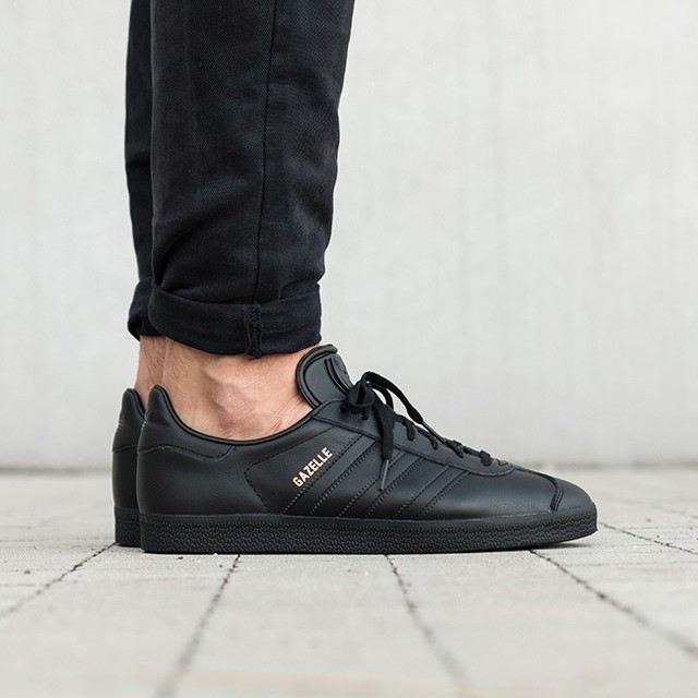black leather gazelle trainers