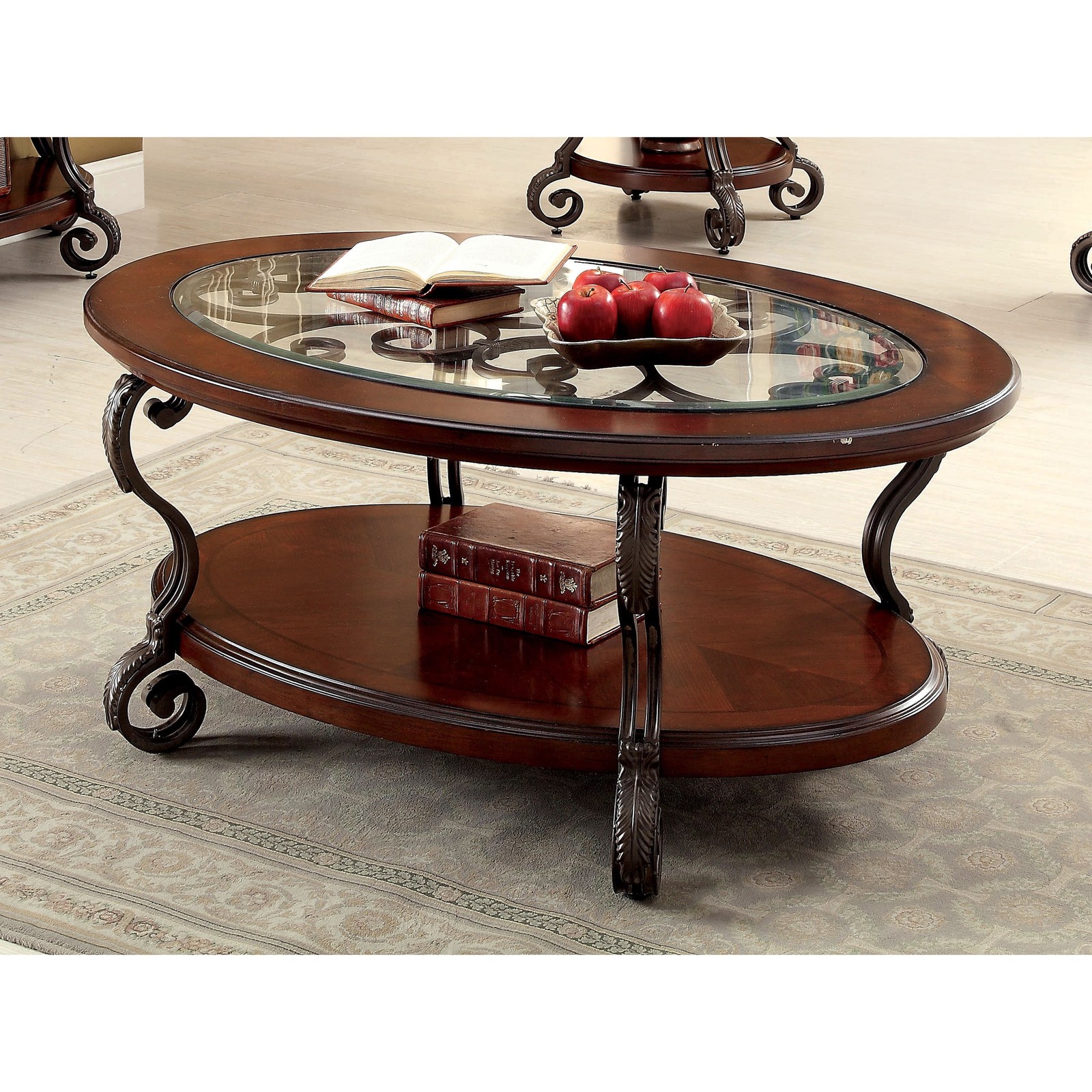 Furniture Of America Cohler Elegant Glass Top Oval Coffee Table Picture 1 Of 5