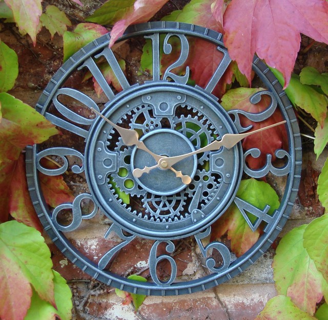 Outdoor Indoor Garden Wall Clock Hand Painted Church 30cm Slate Effect