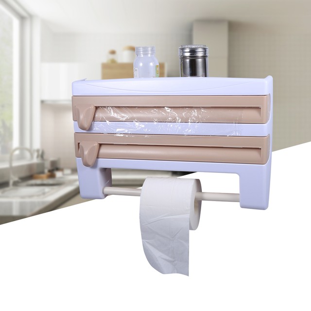Kitchen Triple Roll Paper Towel Holder Dispenser Cling Tin Foil Picture 13 Of