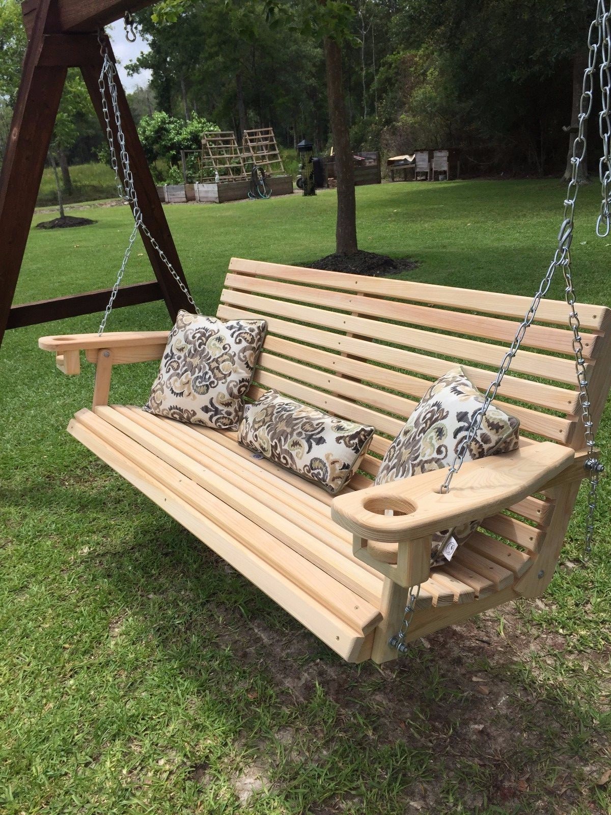 5ft Handmade Cypress Porch Swing W Cupholders Picture 1 Of 3