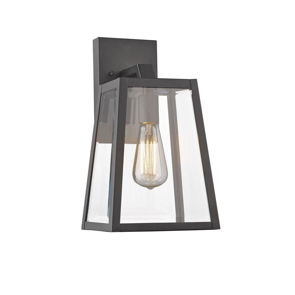 Transitional 1 Light Black Outdoor Wall Sconce 14 Height Clear Transitional 1 Light Black Outdoor Wall Sconce 14 Height Clear Beveled Glass