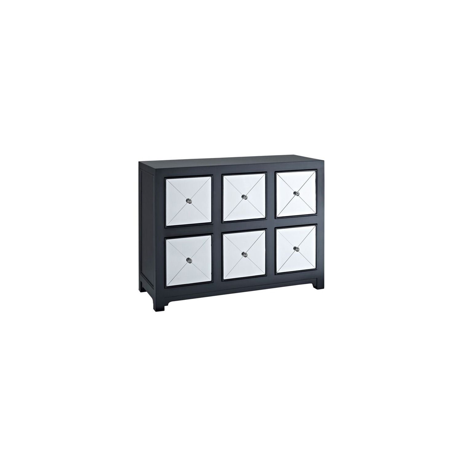 Powell Mirrored 6 Drawer Black Wood Console Brand New T