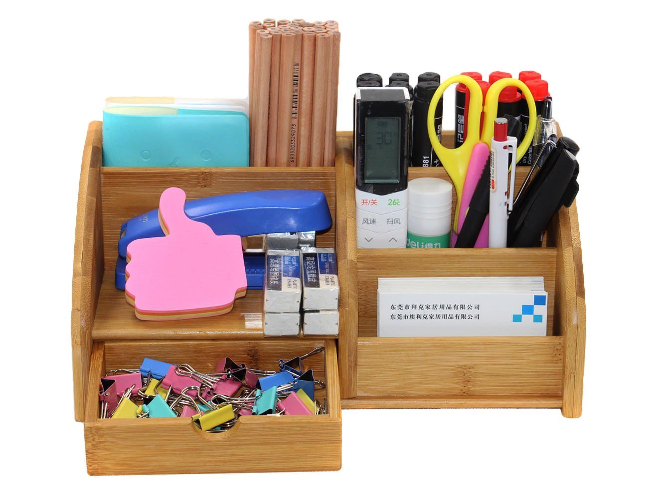 Pag Office Supplies Bamboo Desk Organizer Pen Holder Accessories 5