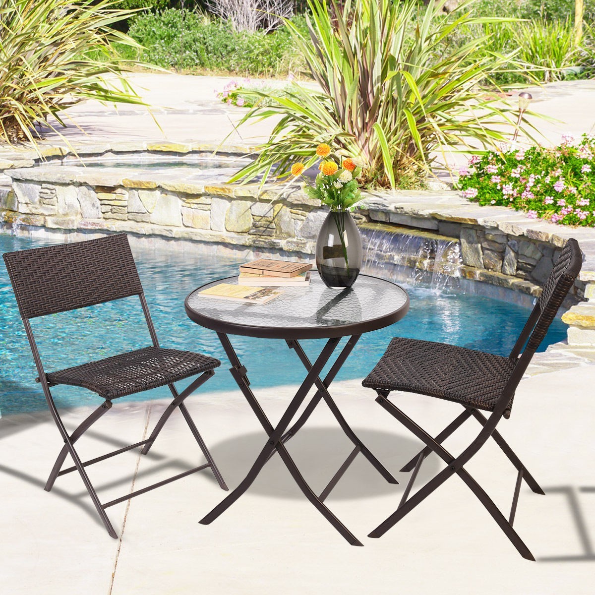 Outdoor Bistro Set Patio Furniture Folding 3pc Table Chair Backyard Picture 1 Of 8
