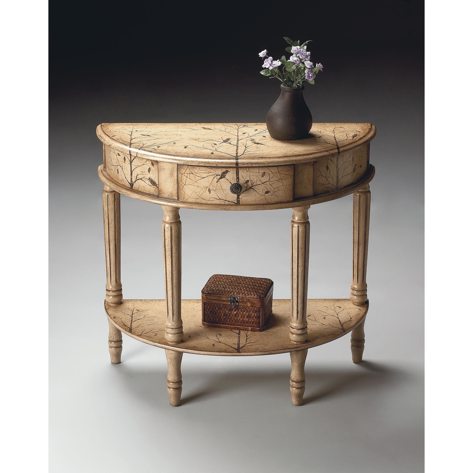Butler Mozart Winter Forest Painted Demilune Console Table Coffee Butler Mozart Winter Forest Painted Demilune Console Table Coffee Modern Ebay