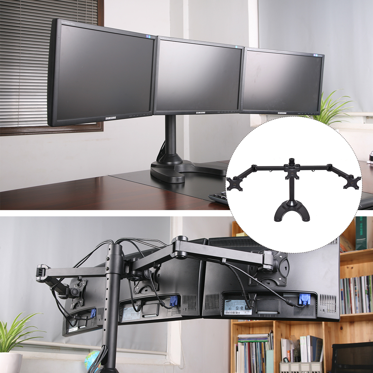 Adjule Computer Monitor Desk Mount For 3 Horizontal Lcd Flat Picture 1 Of 12