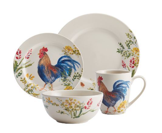 Rustic Rooster Dinnerware Set 16 Piece Service Dishes Stoneware ... Rustic Rooster Dinnerware Set 16 Piece Service Dishes Stoneware ...