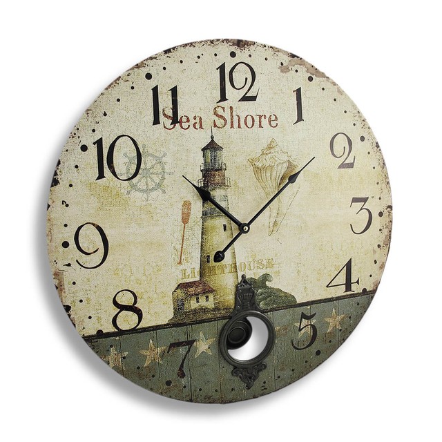 Zeckos Antique Finish Seas Lighthouse Wall Clock With Pendulum Zeckos Antique Finish Seas Lighthouse Wall Clock With Pendulum 23 In
