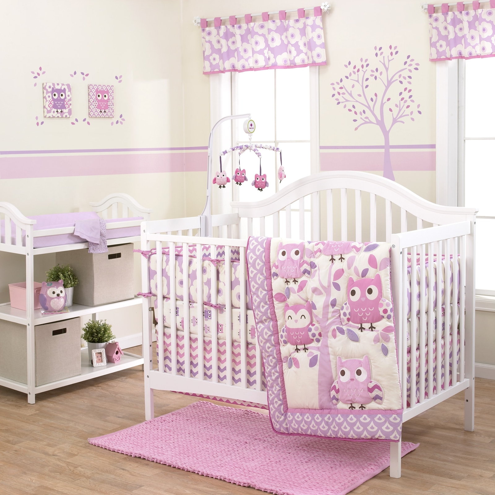 Belle Dancing Owl 3 Piece Girl Crib Bedding Set Picture 1 Of