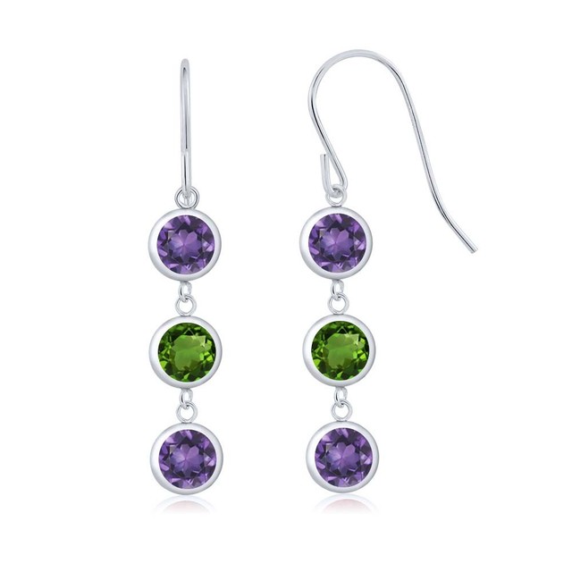 2 80 Ct Round Purple Amethyst Green Chrome Diopside 925 Sterling 2 80 Ct Round Purple Amethyst Green Chrome Diopside 925 Sterling Silver Earrings