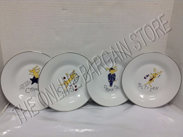 Pottery Barn Christmas Reindeer Dessert Plates Blitzen Comet Cupid ... Pottery Barn Christmas Reindeer Dessert Plates Blitzen Comet Cupid ...