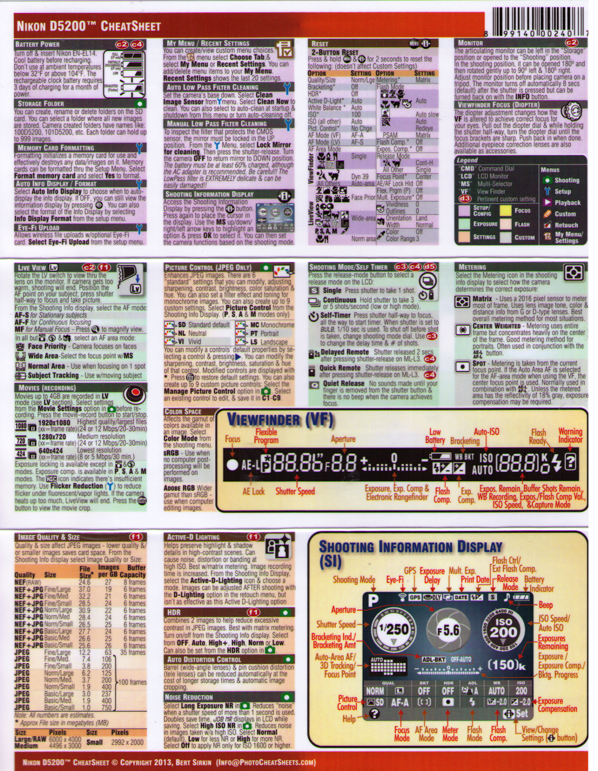 photobert photo cheatsheet for nikon d5200 digital slr camera ebay nikon d5200 cheat sheet