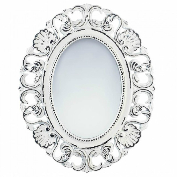 Oval Wall Mirror 15 X 23 Off White Distressed Finish Mdf Wood Oval Wall Mirror 15 X 23 Off White Distressed Finish Mdf Wood Scallop Frame