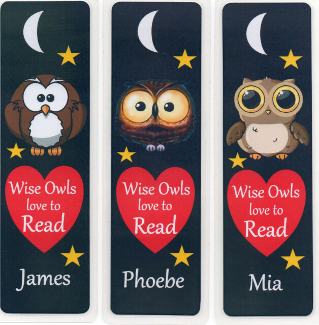 3 Childrens Personalised Bookmarks Owls Love to Read.18cm X5cm ...