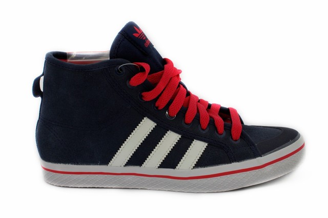Scarpa da donna blu alta Adidas Honey Striped Mid sneakers in pelle scamosciata Scarpa da donna blu alta Adidas Honey Striped Mid sneakers in pelle scamosciata