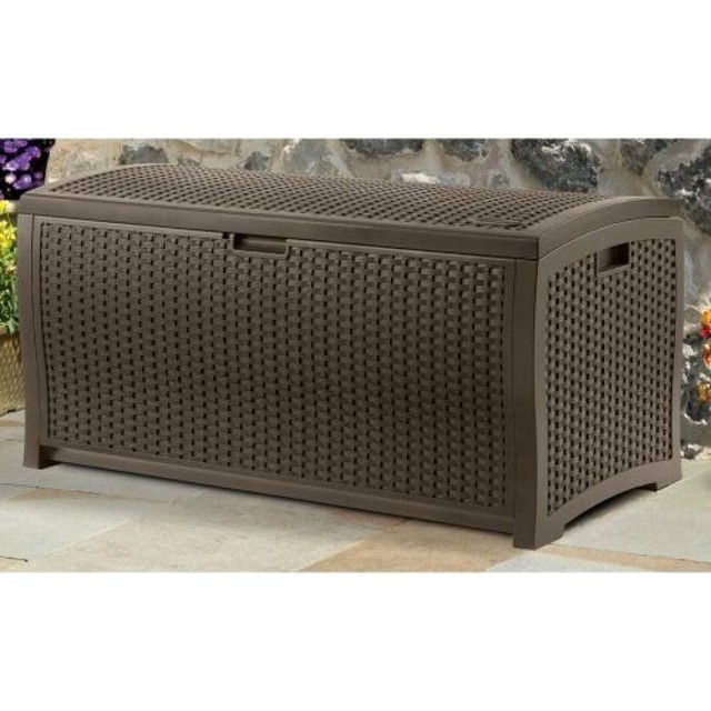Home Outdoor Patio Furniture Garden Storage Bench Suncast Dbw9200 Contemporary Mocha Wicker Resin Deck Box 99 Gal Outdoor Patio Garden Furniture