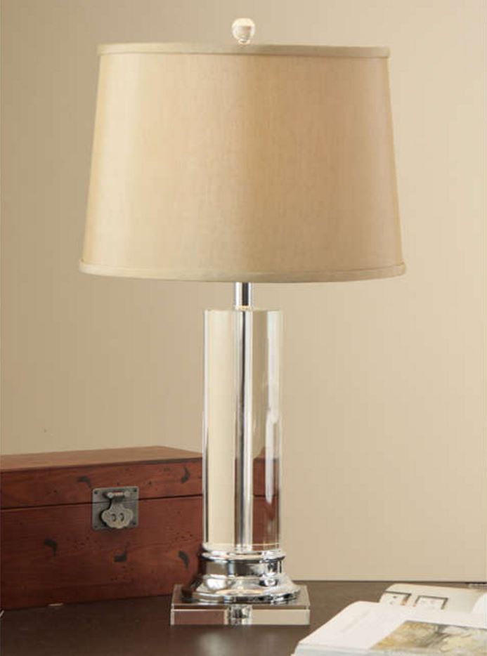 Modern Contemporary Crystal Column Table Lamp Tan Shade Home Office Picture 1 Of 3