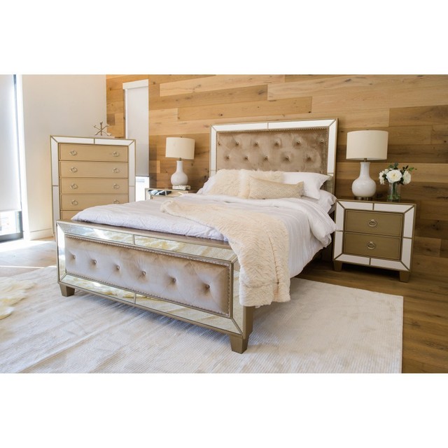 Abbyson Langston Mirrored Tufted Bed With 2 Nightstands Add Dresser Abbyson Langston Mirrored Tufted Bed With 2 Nightstands