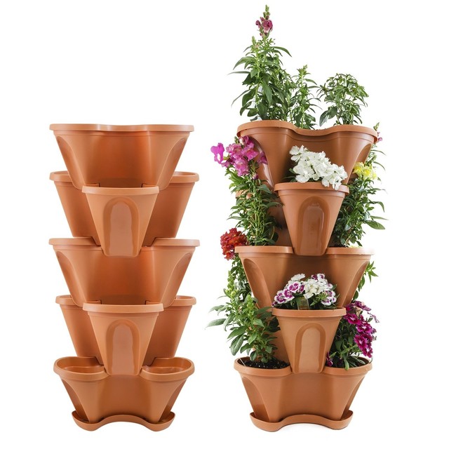 Houseables 5 Tier Planter Stackable Polypropylene Terracotta Garden New Houseables 5 Tier Planter Stackable Polypropylene Terracotta Garden Kit Herb