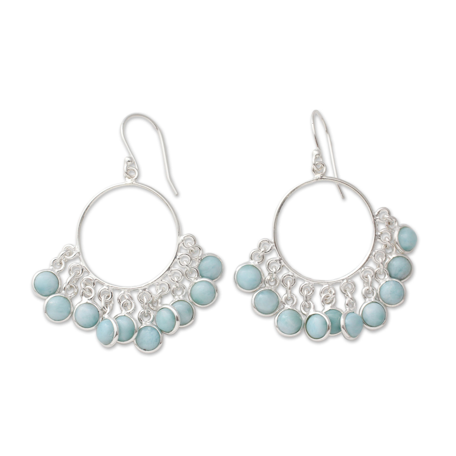 Blue Larimar Chandelier Earrings Silver Handmade Playful Petals Picture 1 Of 4