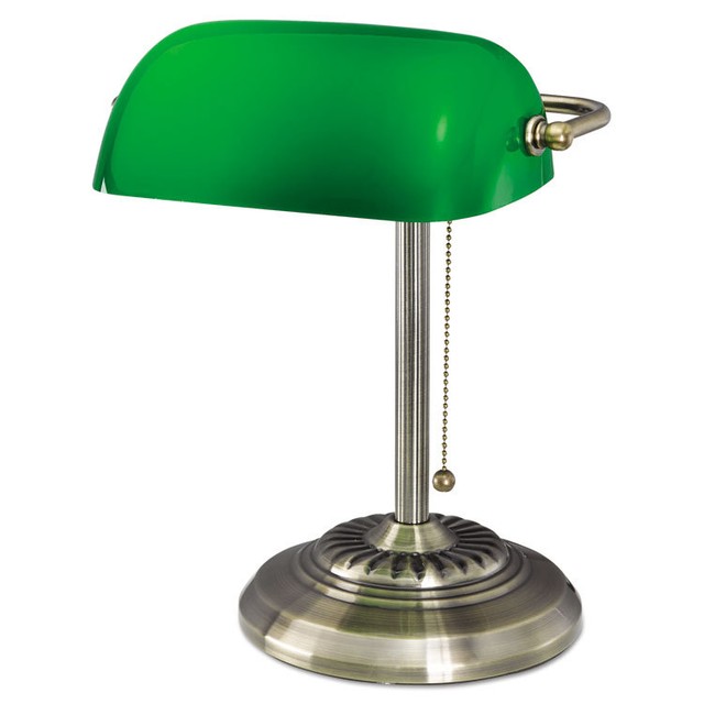 Ledu L557br Traditional 60w Incandescent Banker S Lamp With Green Ledu Traditional Banker S Lamp Green Glass Shade Antique Brass Base
