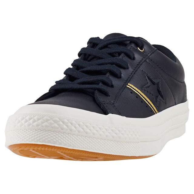 Converse One Star Ox Donna Black Gold Pelle Scarpe da Ginnastica 8 UK Converse One Star Ox Donna Black Gold Pelle Scarpe da Ginnastica 8 UK
