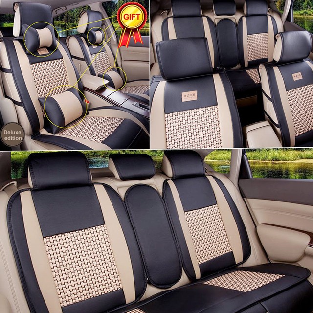 PU Leather Car Seat Cover 5 Seats Front Rear Size L Mesh Cushion W ... PU Leather Car Seat Cover 5 Seats Front Rear Size L Mesh Cushion W ...