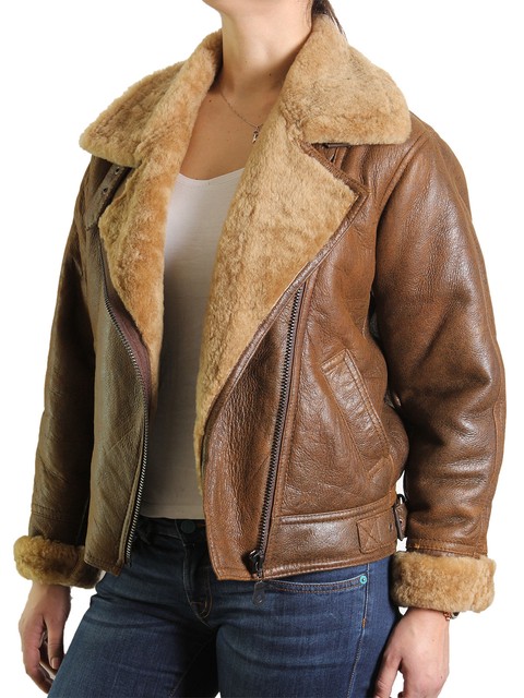 Women Shearling Sheepskin Tan Flying Leather Aviator Pilot Jacket Winter Sheepskin Leather Flying Jacket Designer Warm Brandslock Jackets