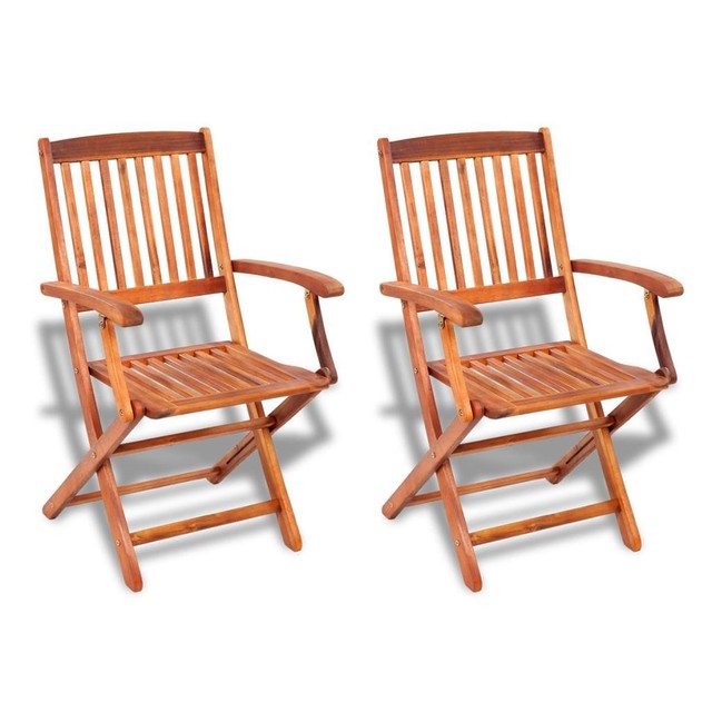 Vidaxl Outdoor Dining Chair 2 Pcs Acacia Wood Patio Outdoor Garden 2 Folding Dining Chairs Solid Acacia Hardwood Oil Finished