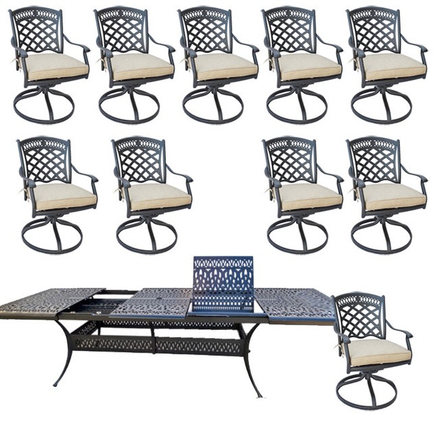 11pc Outdoor St Augustine Cast Aluminum Powder Coated Patio Dining 11pc Outdoor St Augustine Cast Aluminum Powder Coated Patio Dining Set Sesame