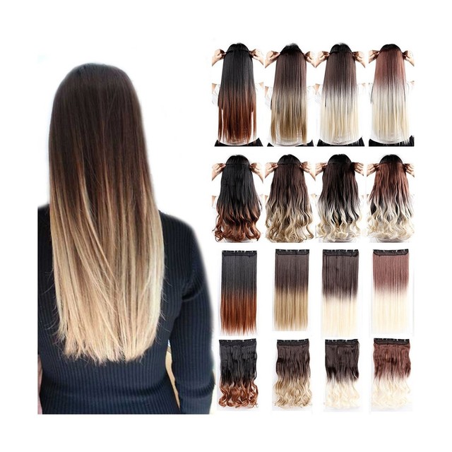 Clip in Hair Extensions Ombre DIP Dye Color Synthetic Hairpiece 14 ...