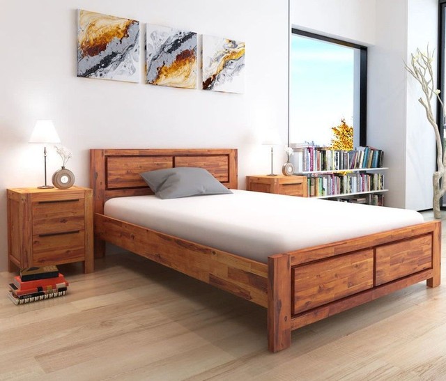 Queen Bedroom Furniture Set With 2 Nightstands Bed Frame Solid Wood Queen Bedroom Furniture Set With 2 Nightstands Bed Frame Solid Wood Brown 3pc