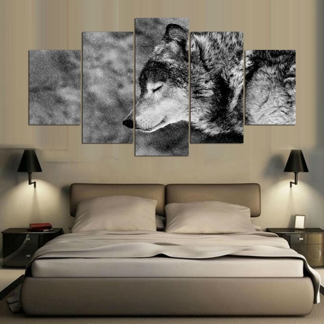 5pcs Black And White Ton Wolf Canvas Print Wall Art Animal Painting 5pcs Black And White Ton Wolf Canvas Print Wall Art Animal Painting Home Decor