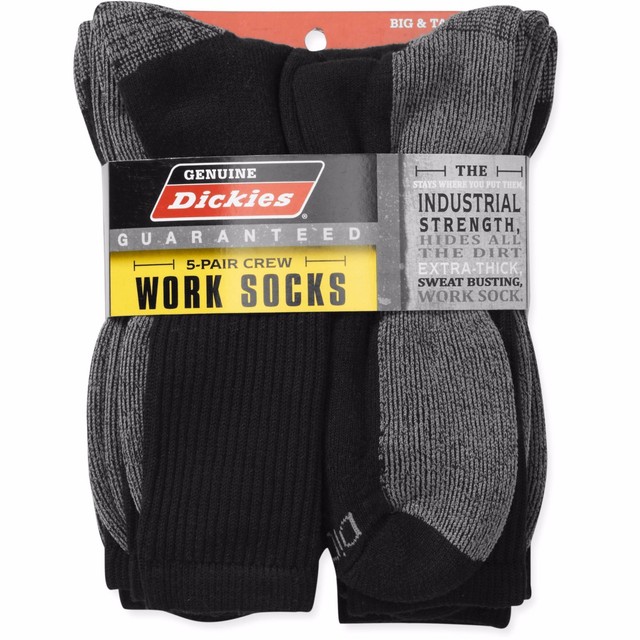 5 Pair Big & Tall Black Dickies Crew Work Socks 1215 Industrial