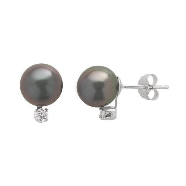 6mm 14 Karat White Gold Black Cultured Pearl Earrings Ebay Brand New 14 Karat White Gold 6mm Cultured Black Pearl Diamond Stud Earrings