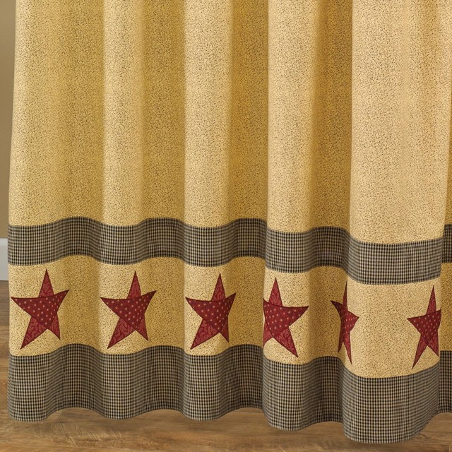 Mustard Tan Barn Red Country Star Black Mini Check Shower Country Star Shower Curtain Tan Black Red 72x72 Cotton