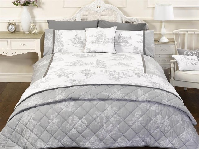 Vintage Style Grey Single Quilt Duvet Cover And Pillowcase Bed Set Picture 2 Of 3