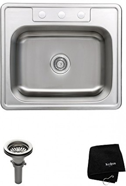 Kraus Ktm25 25 Inch Topmount Single Bowl 18 Gauge Stainless Steel Kraus Ktm25 25 Inch Topmount Single Bowl 18 Gauge Stainless Steel Kitchen Sink