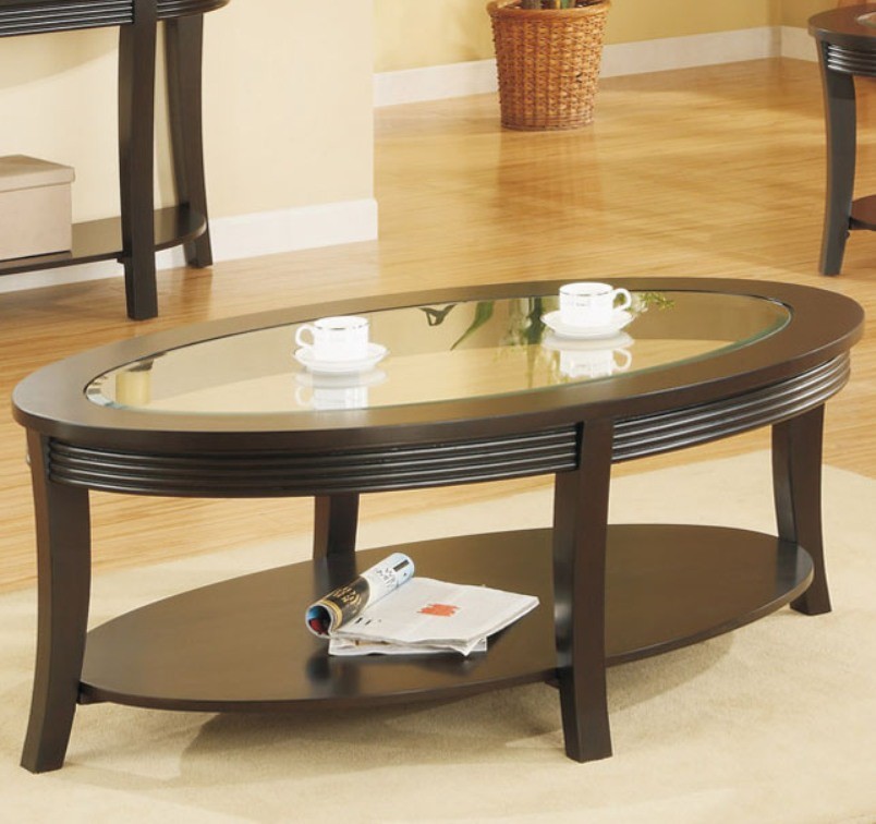 Poundex F6102 Dark Espresso Glass Top Coffee Table Picture 1 Of