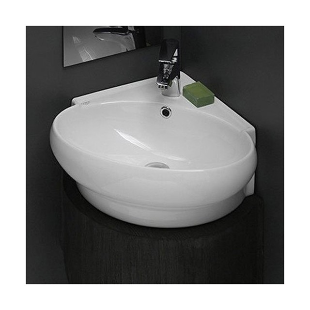 Cerastyle By Nameeks Mini Corner Ceramic Bathroom Sink Cerastyle 002000 U One Hole Mini Round Corner Ceramic Wall Mounted Ves