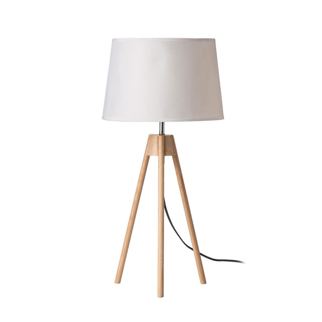 60cm Light Wood Tripod Table Lamp W White Shade Bedside Base Tripod Table Lamp White Shade Bedside Light With Wood Base Uk Plug